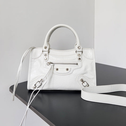 Balenciaga Le City Optic White Studded Leather Bag