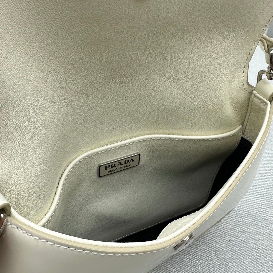 Prada Cleo Flap-Front Brushed Leather Shoulder Bag
