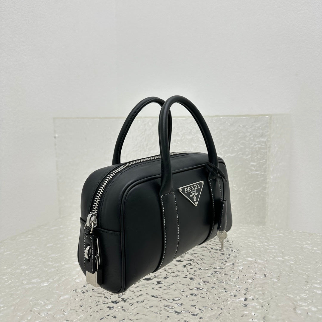 Prada Boston Black Leather Top Handle Bag