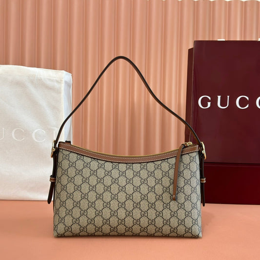 Gucci GG Emblem Medium Shoulder Bag in Signature Canvas with Leather Trim