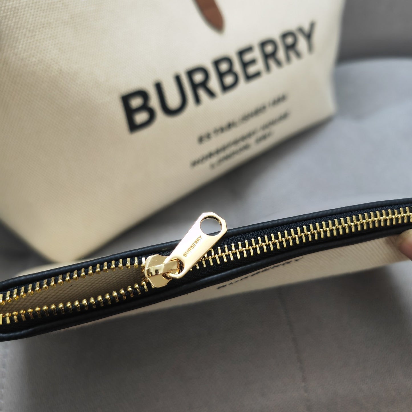 Burberry Horseferry Canvas Tote Bag with Brown Leather Handles