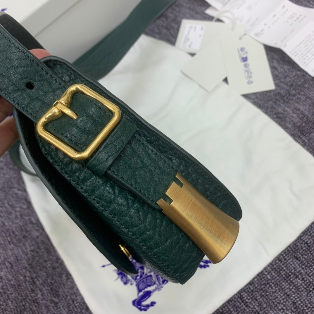 Burberry Chess Small Satchel Dark Green Leather Luxury Handbag