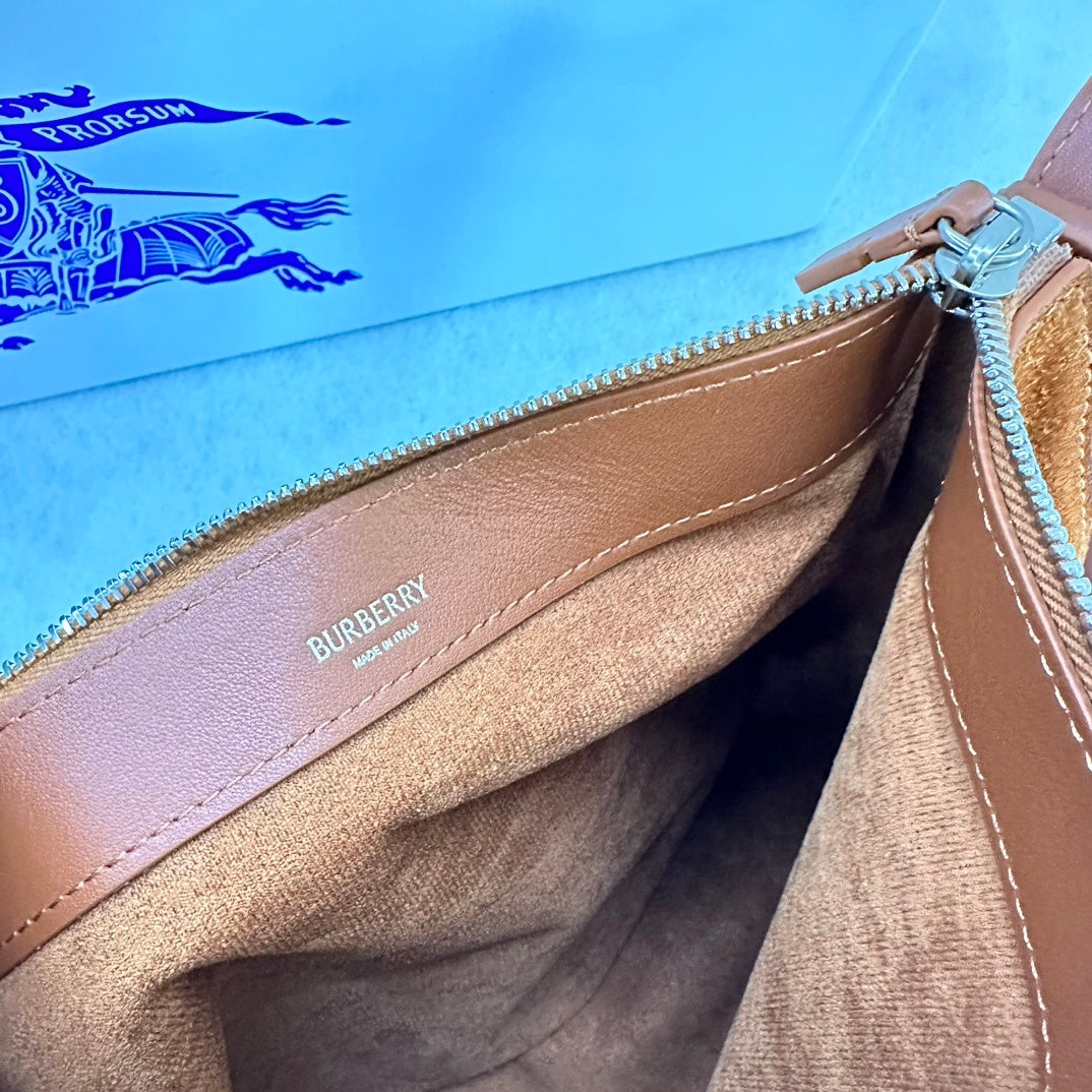Burberry Knight Small Brown Suede Shoulder Bag with Silver Ring Detail