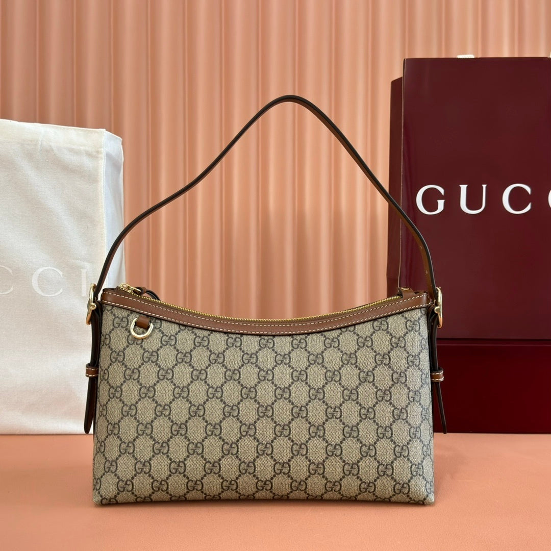 Gucci GG Emblem Medium Shoulder Bag in Signature Canvas with Leather Trim