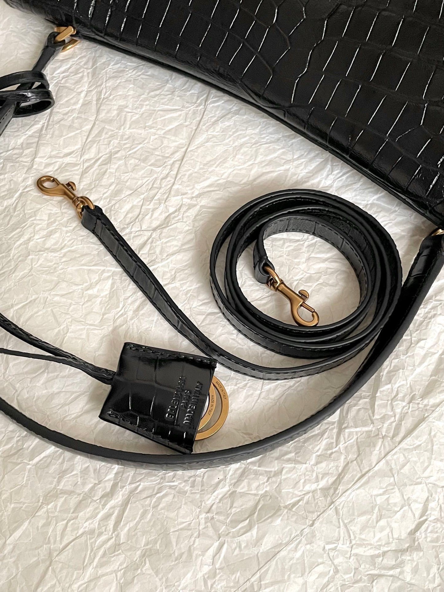 Balenciaga Rodeo Black Crocodile-Embossed Leather Luxury Handbag