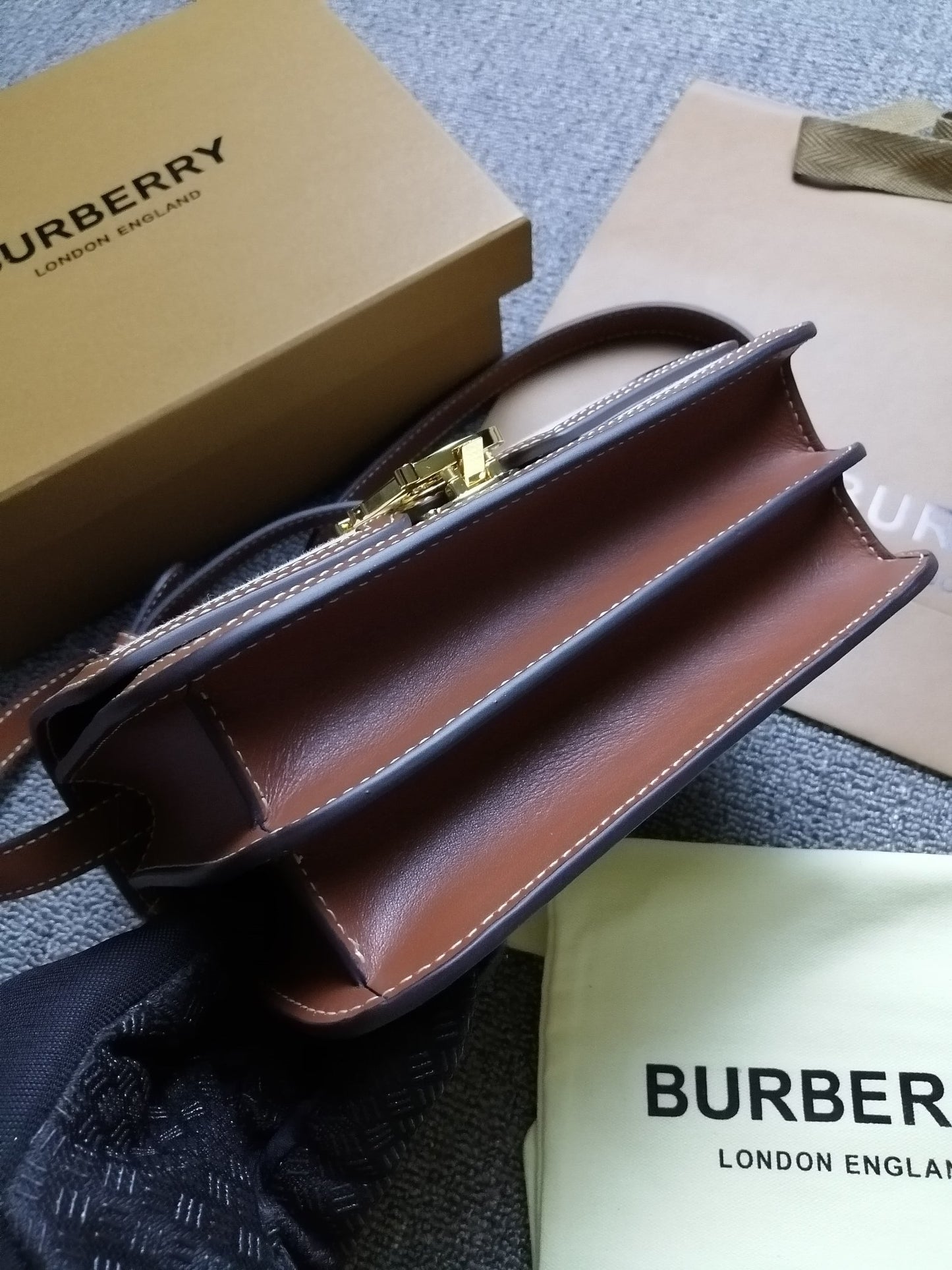 Burberry Small Two-Tone Canvas & Leather TB Bag with Gold Monogram Clasp