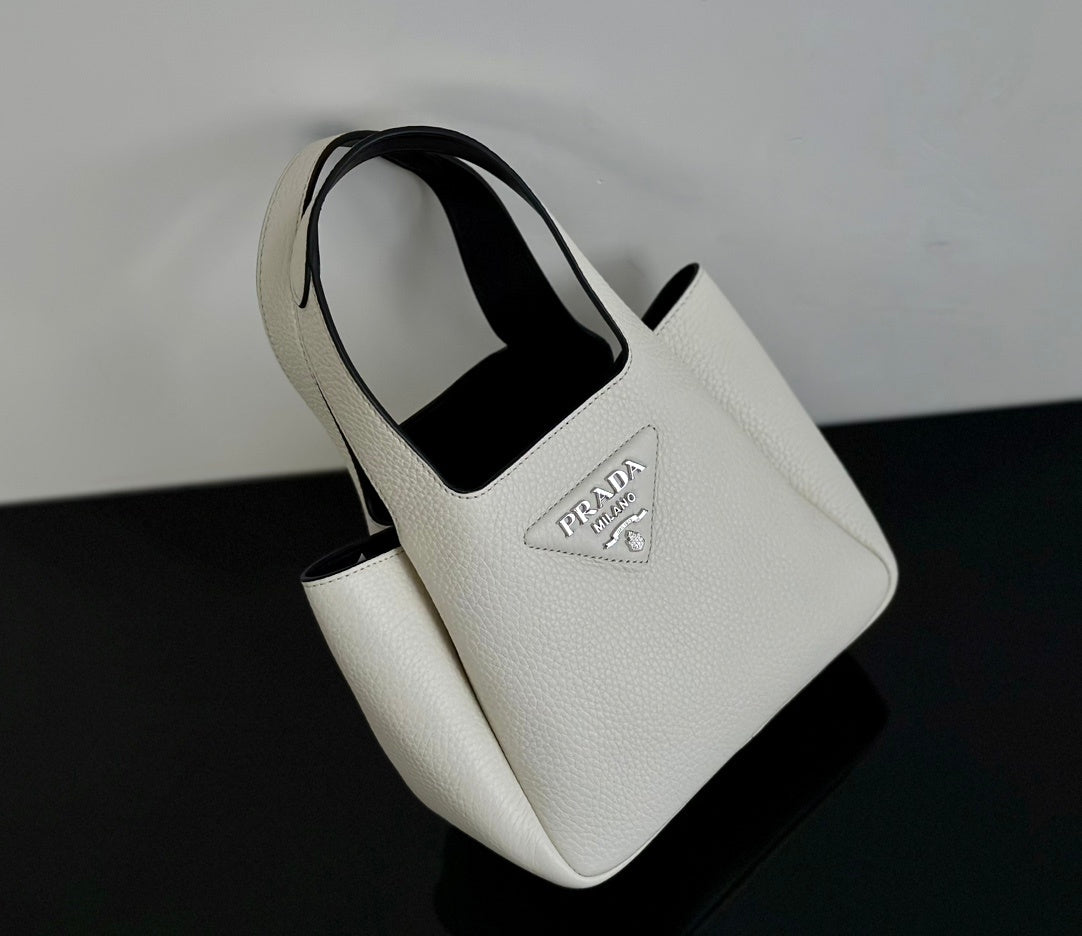 Prada Dynamique Small White Leather Tote Bag