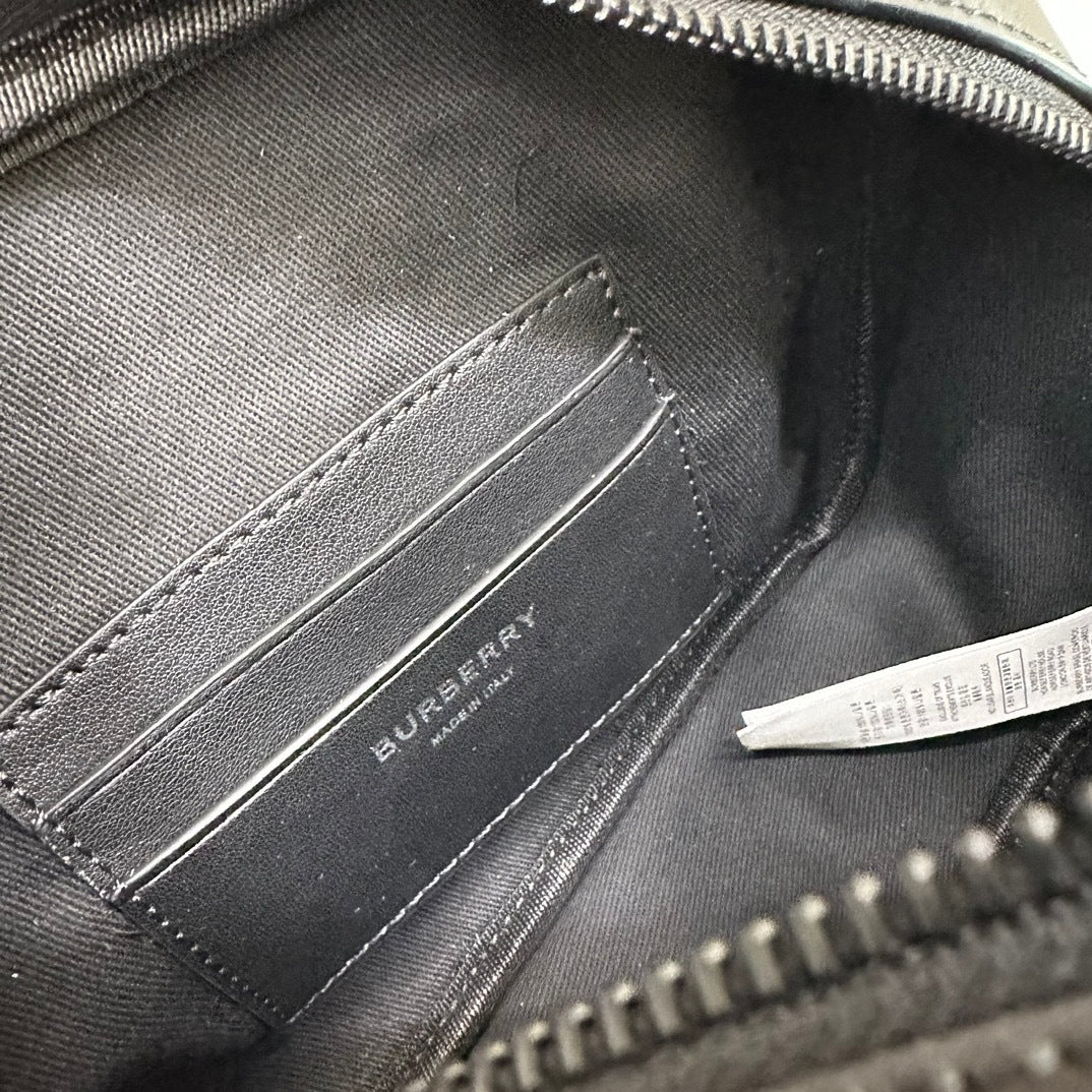 Burberry Logo Print Nylon Square Paddy Bag in Black with White Logo