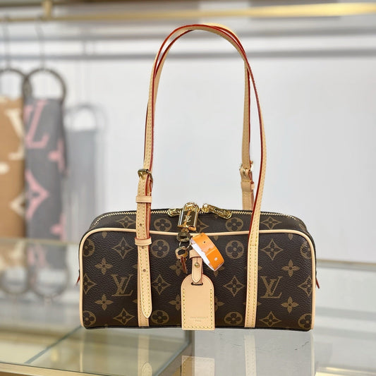 Louis Vuitton Hang On Handbag – Classic Monogram Canvas with Natural Cowhide Leather Trim