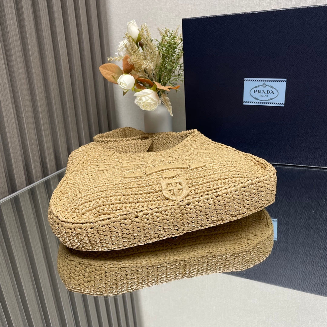 Prada Re-Edition 2005 Crochet Raffia Shoulder Bag – Natural Beige