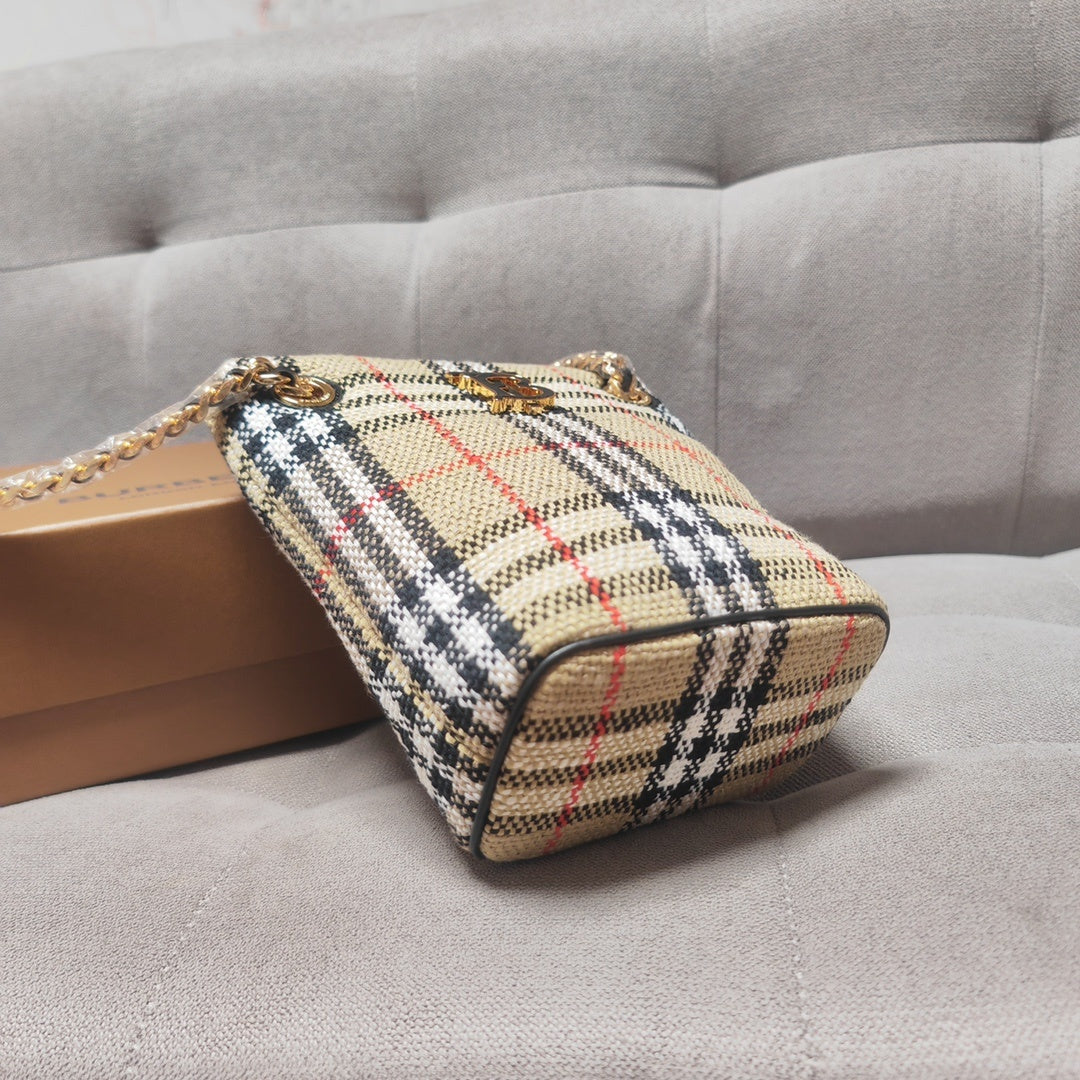 Burberry Mini Lola Bucket Bag in Archive Beige Check Bouclé
