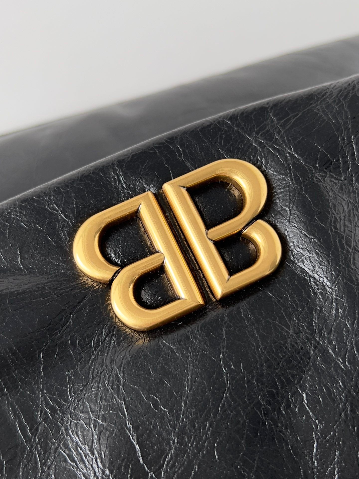 Balenciaga Monaco Black Crinkled Calfskin Shoulder Bag