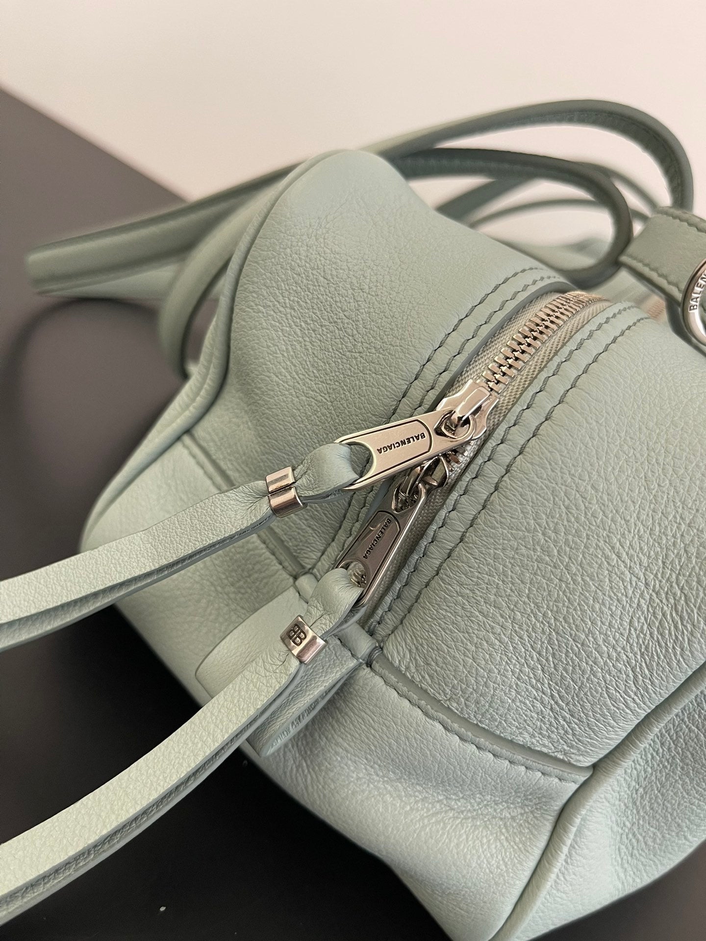 Balenciaga Carrie Bowling Bag Blue Green Leather
