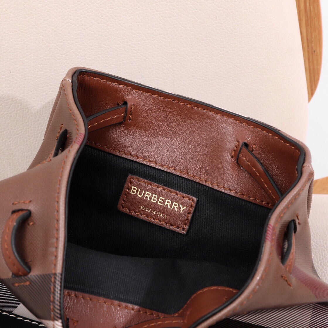 Burberry Check & Leather Micro Backpack | Dark Birch Brown Designer Bag