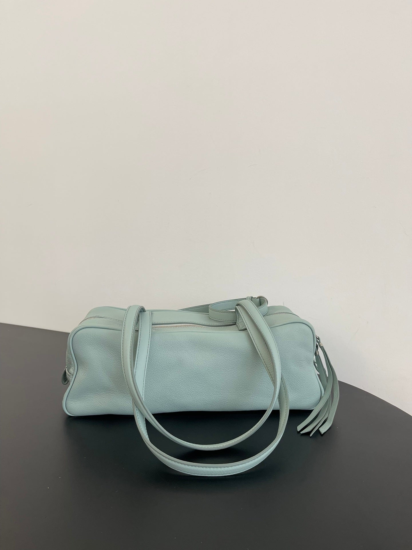 Balenciaga Carrie Bowling Bag Blue Green Leather
