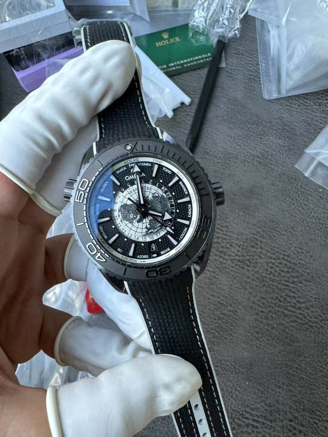 Omega Seamaster Planet Ocean Worldtimer 45.5mm Black Ceramic with Black Rubber Strap