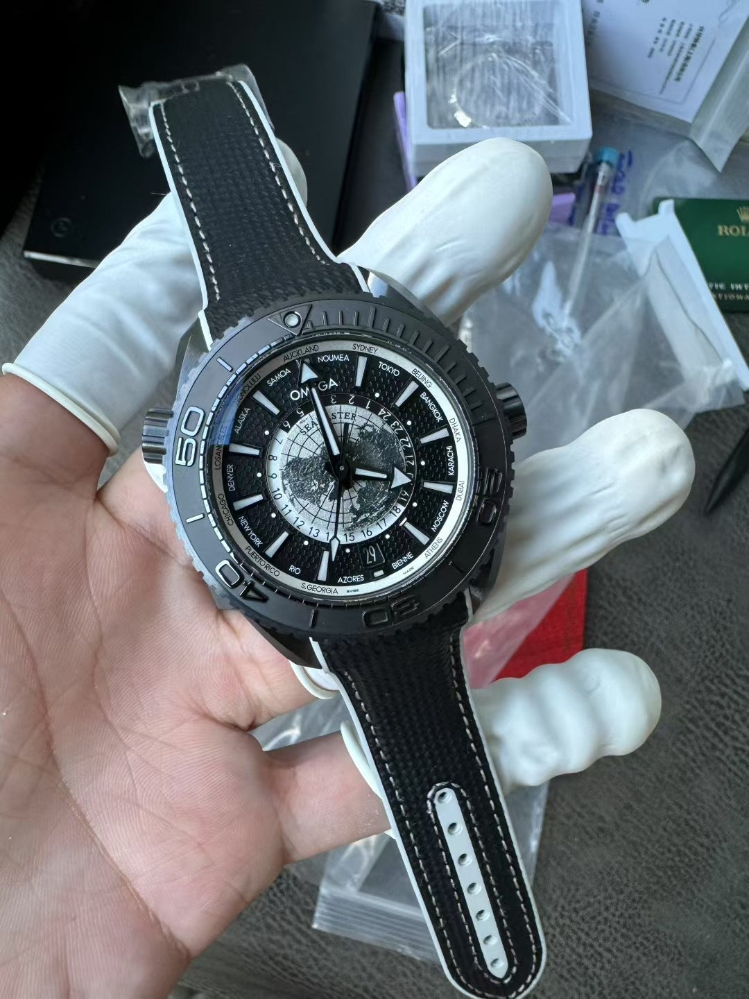 Omega Seamaster Planet Ocean Worldtimer 45.5mm Black Ceramic with Black Rubber Strap