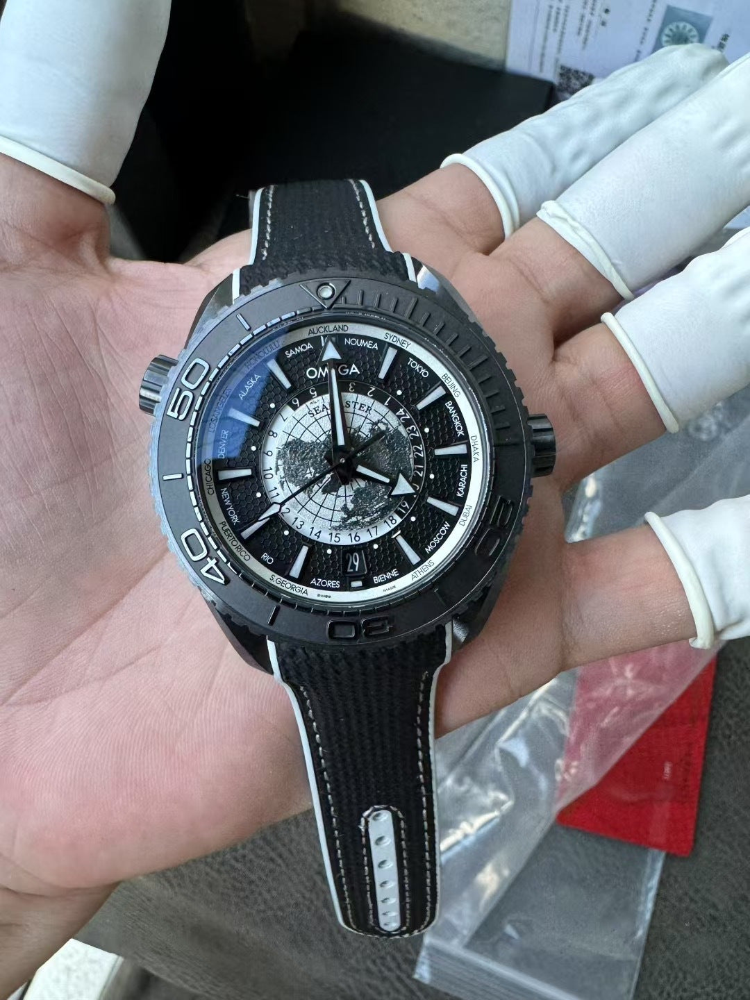 Omega Seamaster Planet Ocean Worldtimer 45.5mm Black Ceramic with Black Rubber Strap