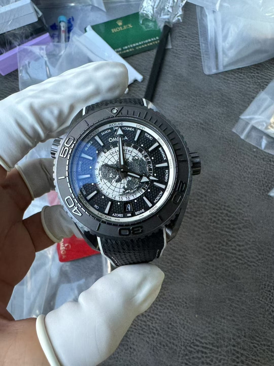 Omega Seamaster Planet Ocean Worldtimer 45.5mm Black Ceramic with Black Rubber Strap