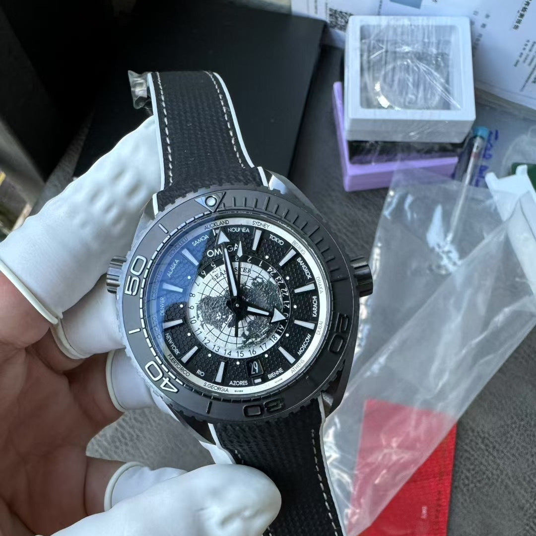 Omega Seamaster Planet Ocean Worldtimer 45.5mm Black Ceramic with Black Rubber Strap
