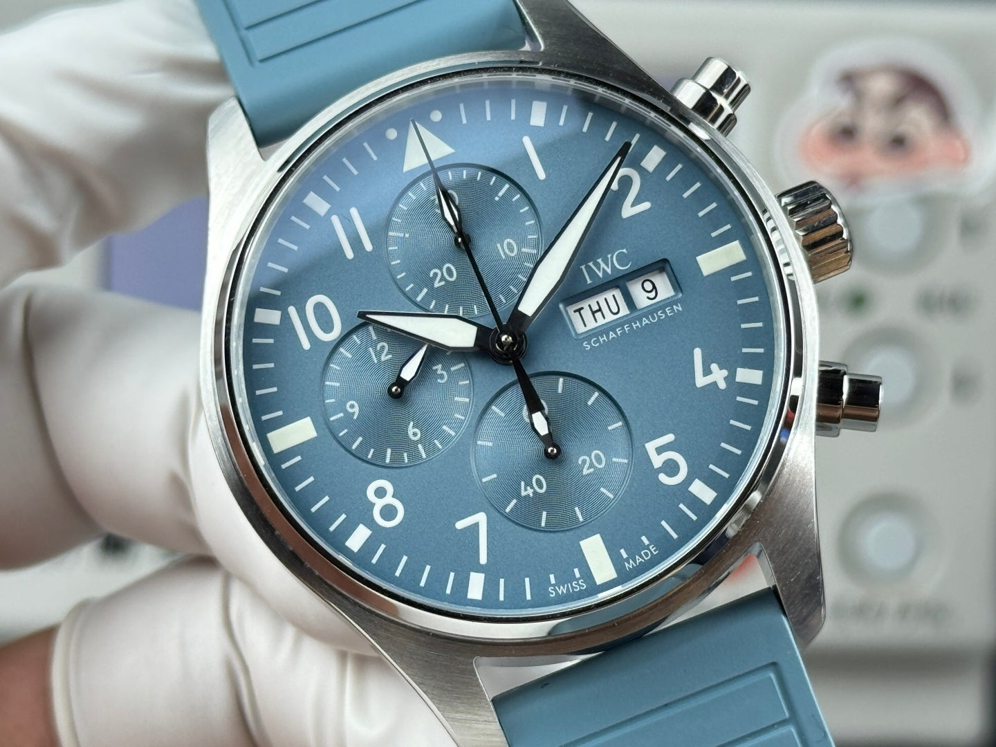 IWC Pilot’s Watch Chronograph 41 – Stainless Steel, Blue Dial, Light Blue Rubber Strap