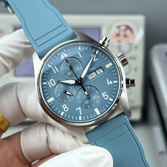 IWC Pilot’s Watch Chronograph 41 – Stainless Steel, Blue Dial, Light Blue Rubber Strap