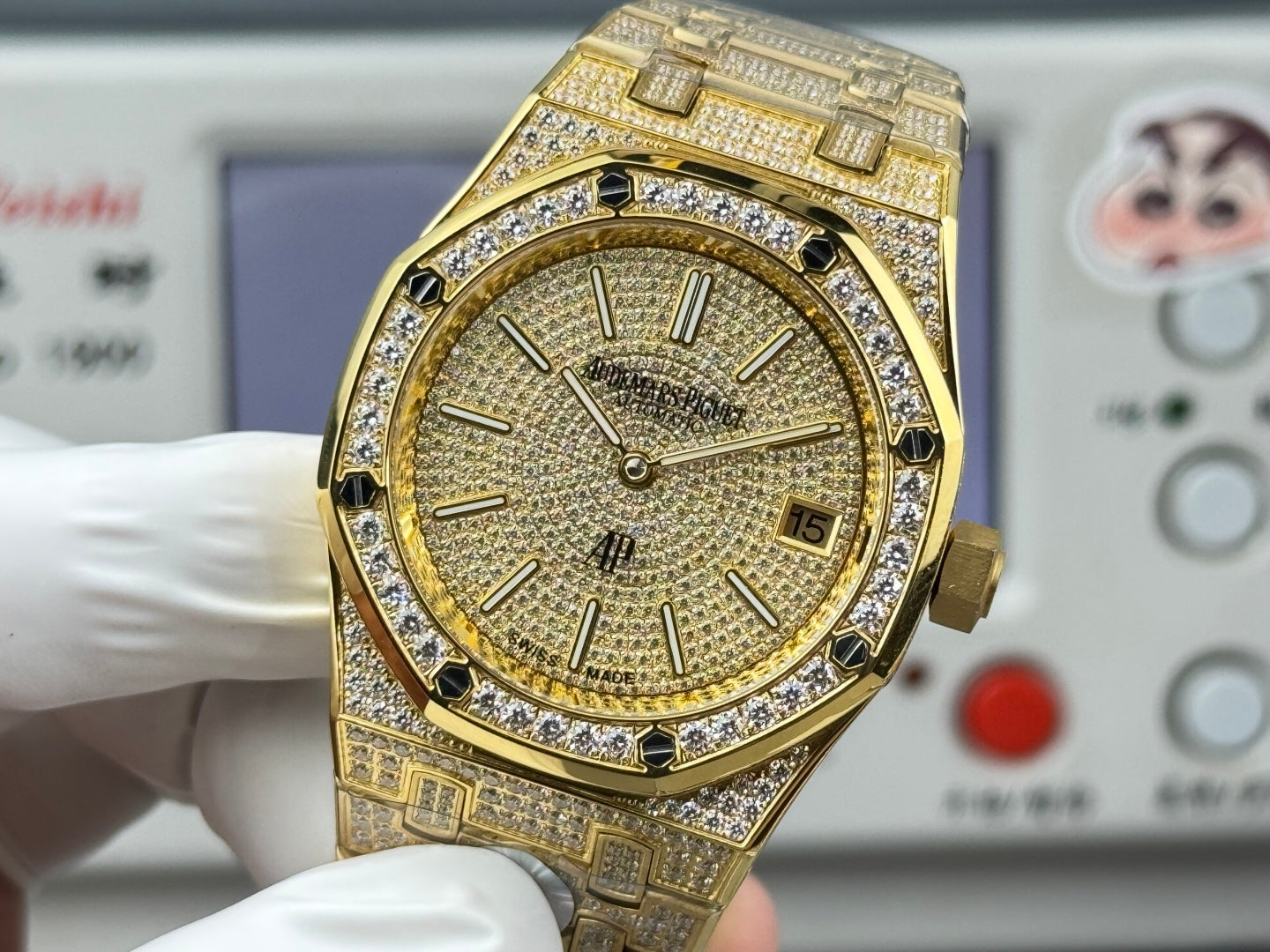 Audemars Piguet Royal Oak “Jumbo” Extra-Thin 18K Yellow Gold – Iced Out Diamond & Yellow Sapphire Watch