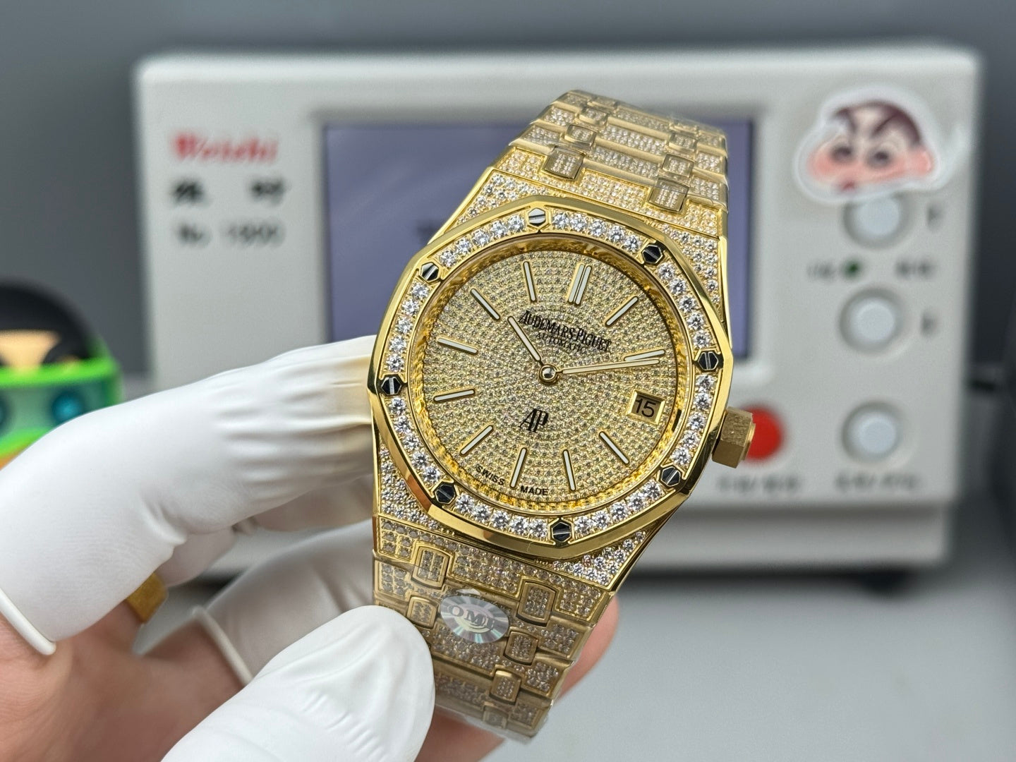 Audemars Piguet Royal Oak “Jumbo” Extra-Thin 18K Yellow Gold – Iced Out Diamond & Yellow Sapphire Watch