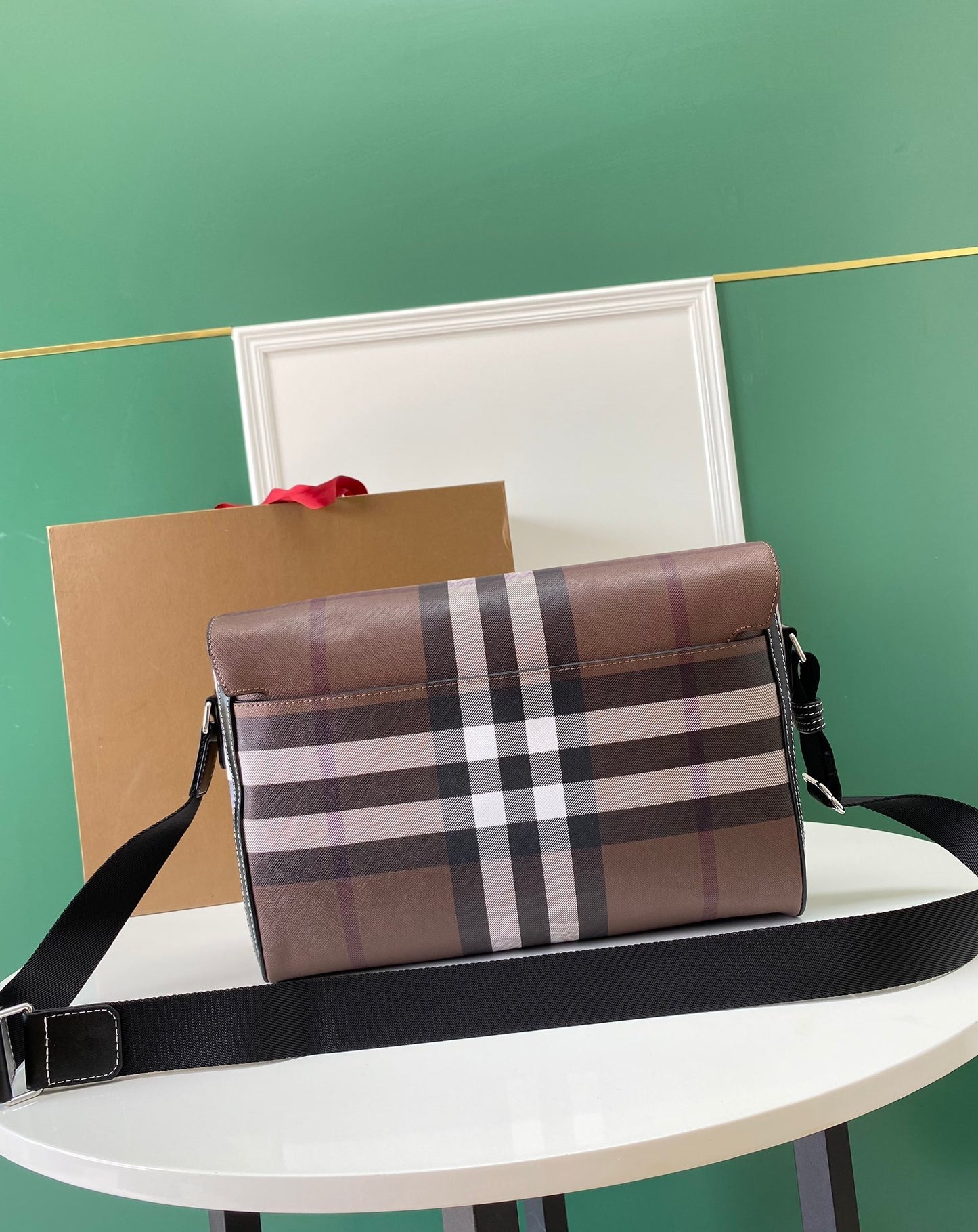 Burberry Exaggerated Check Messenger Bag Dark Brown Luxury Crossbody