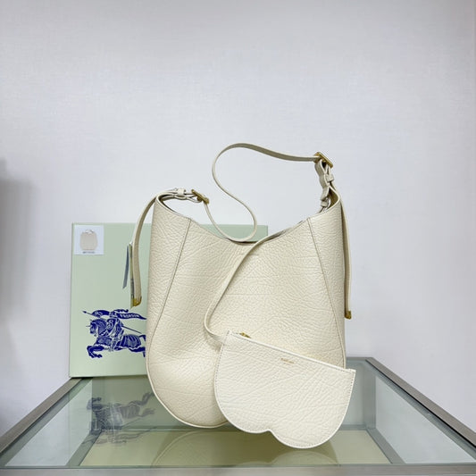 Burberry Medium Chess Leather Shoulder Bag Light Beige Luxury Handbag