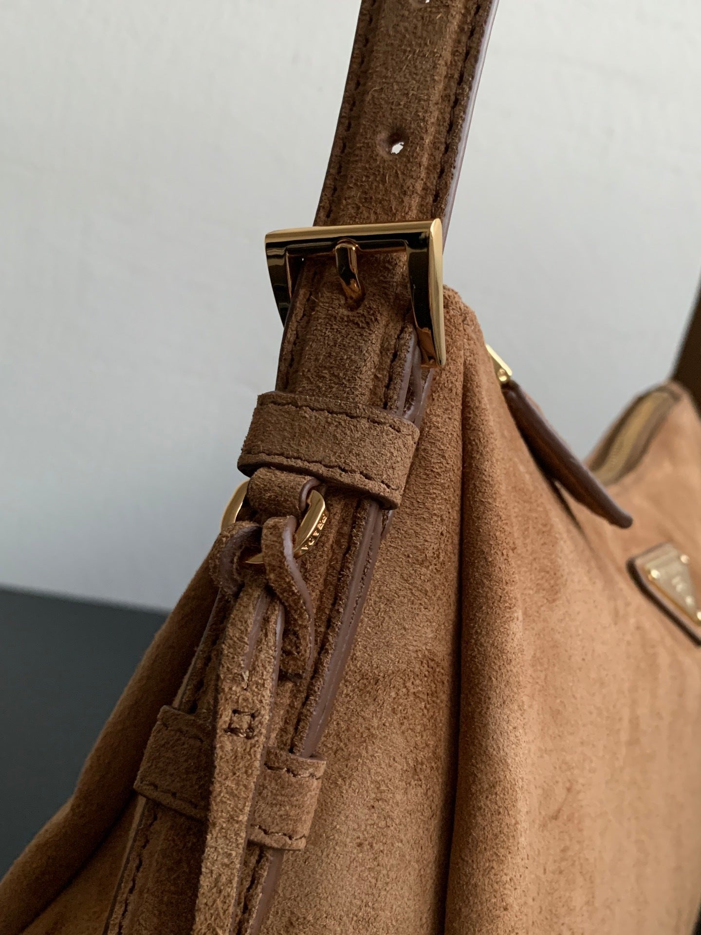 Prada Aimée Medium Brown Suede Shoulder Bag