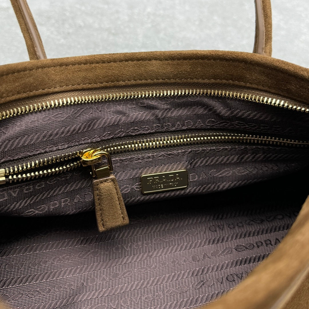 Prada Bonnie Medium Cacao Brown Suede Shoulder Bag