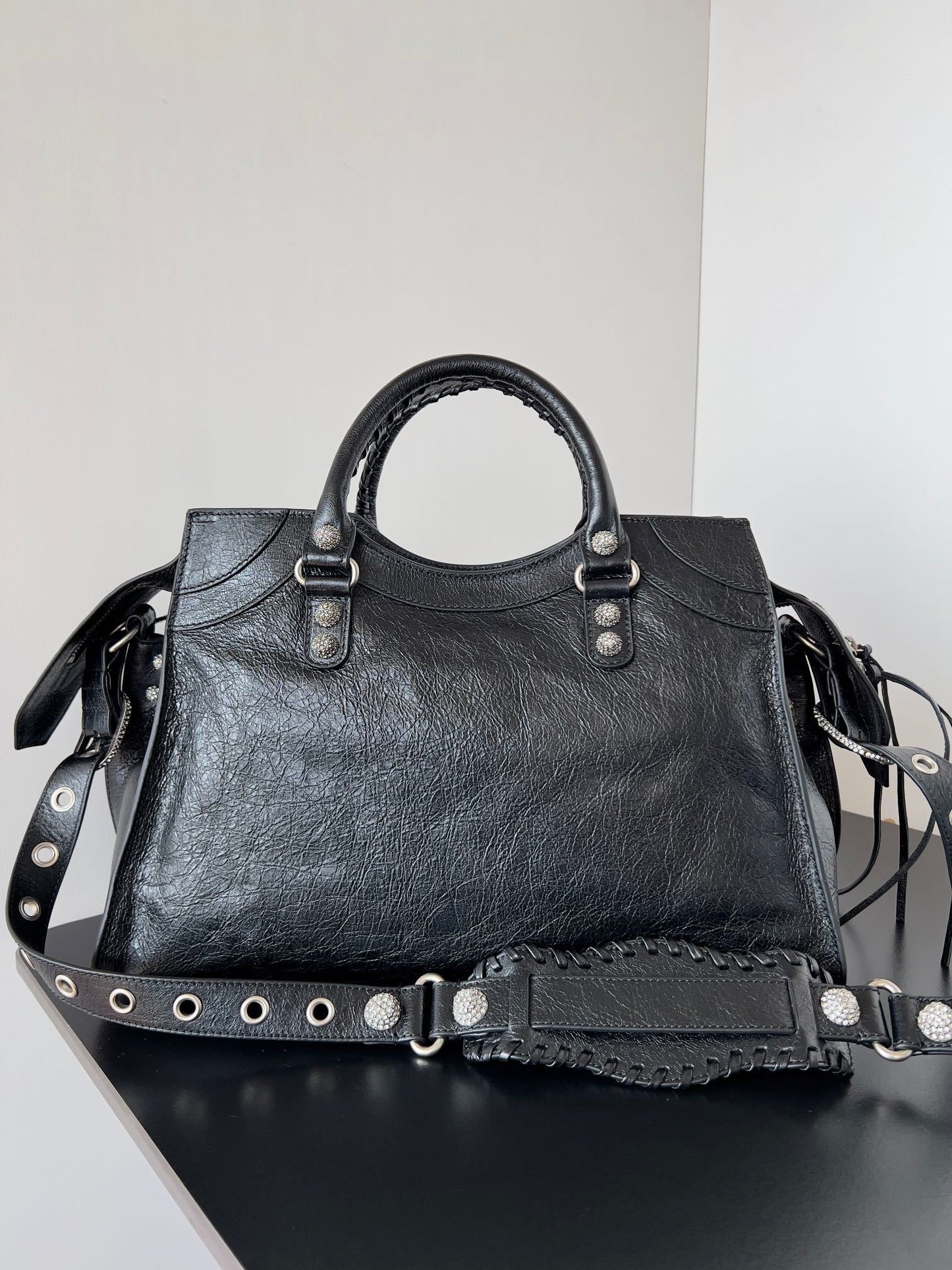 Balenciaga Neo Cagole City Black Rhinestone Handbag
