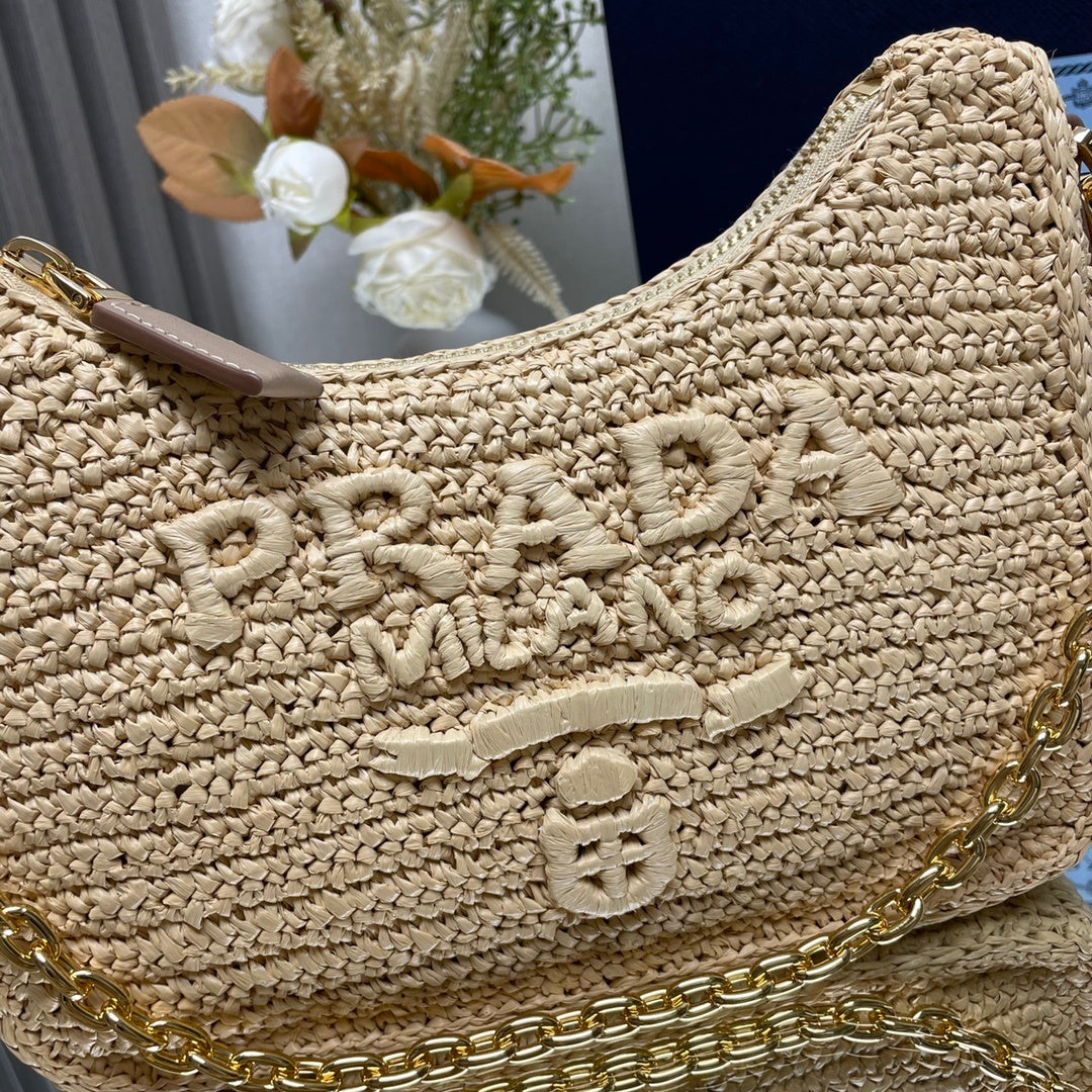 Prada Raffia Effect Crochet Mini Re-Edition 2000 Shoulder Bag