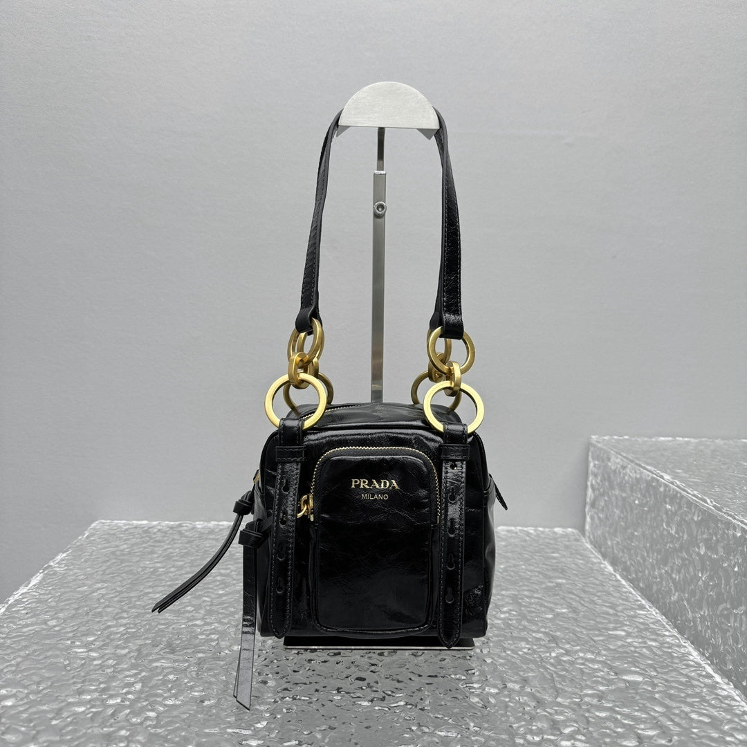 Prada Dangle Black Leather Top-Handle Mini Bag