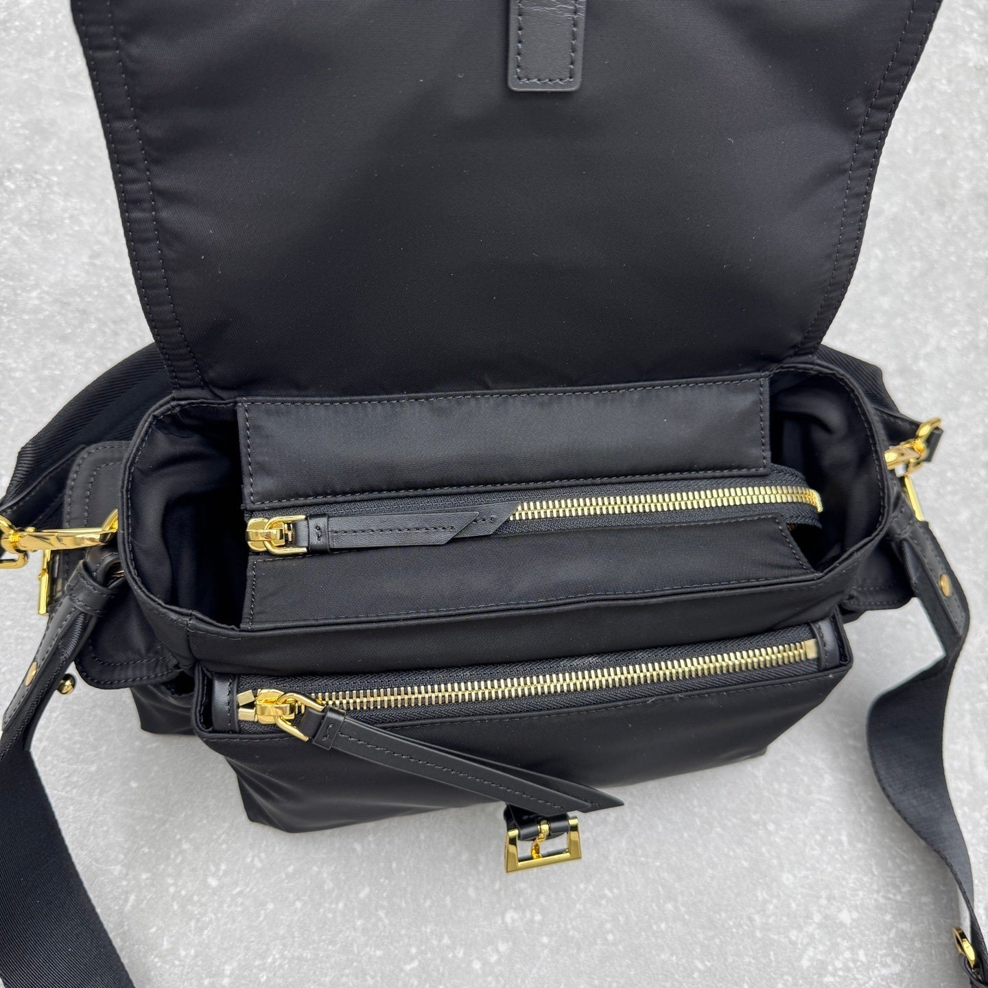 Prada Explore Medium Re-Nylon Black Shoulder Bag with Leather Trim