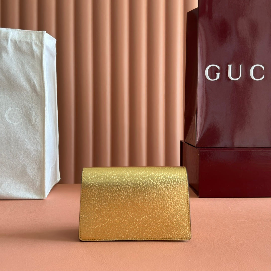 Gucci Dionysus Super Mini Gold Leather Bag with Crystal Tiger Head Closure
