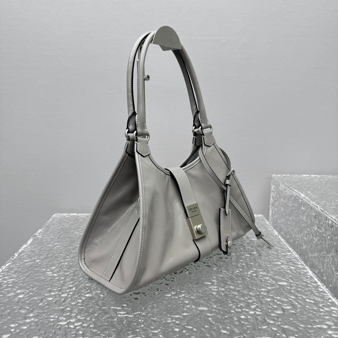 Prada Soft Calf Leather Shoulder Bag in Peltro