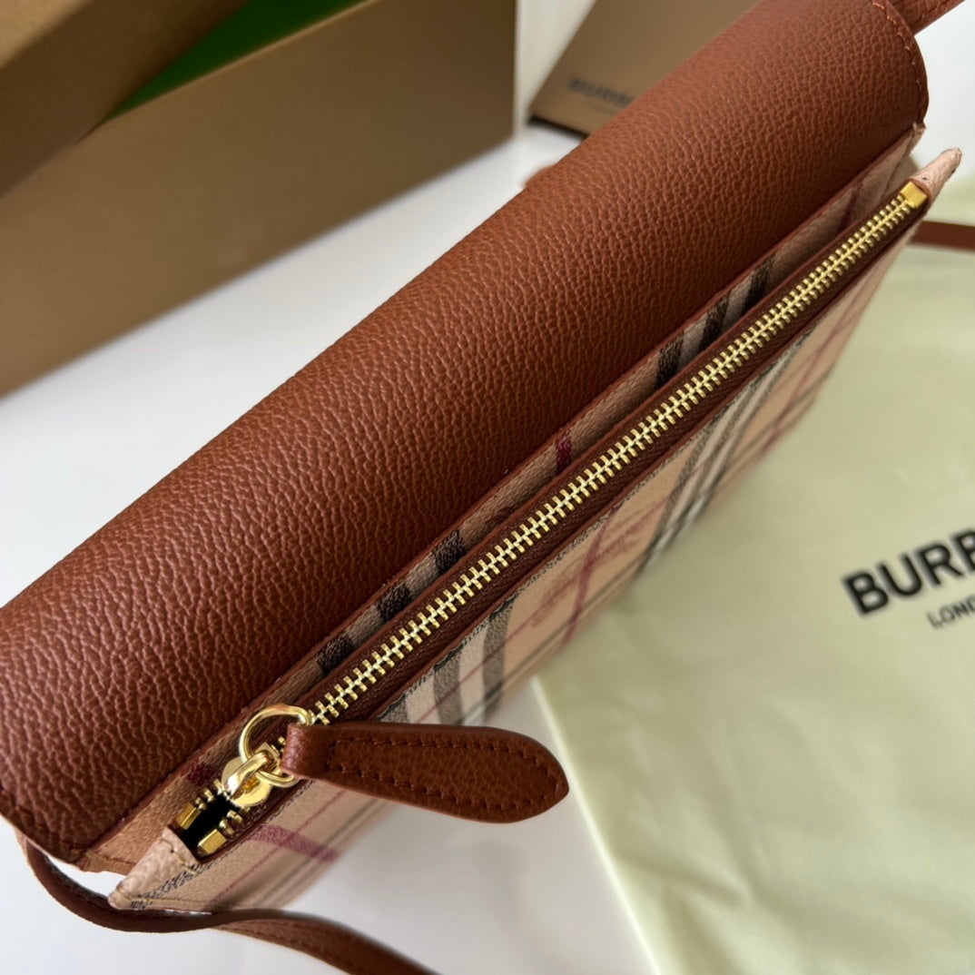 Burberry Haymarket Check Coated Canvas Loxley Small Crossbody Bag in Bright Toffee