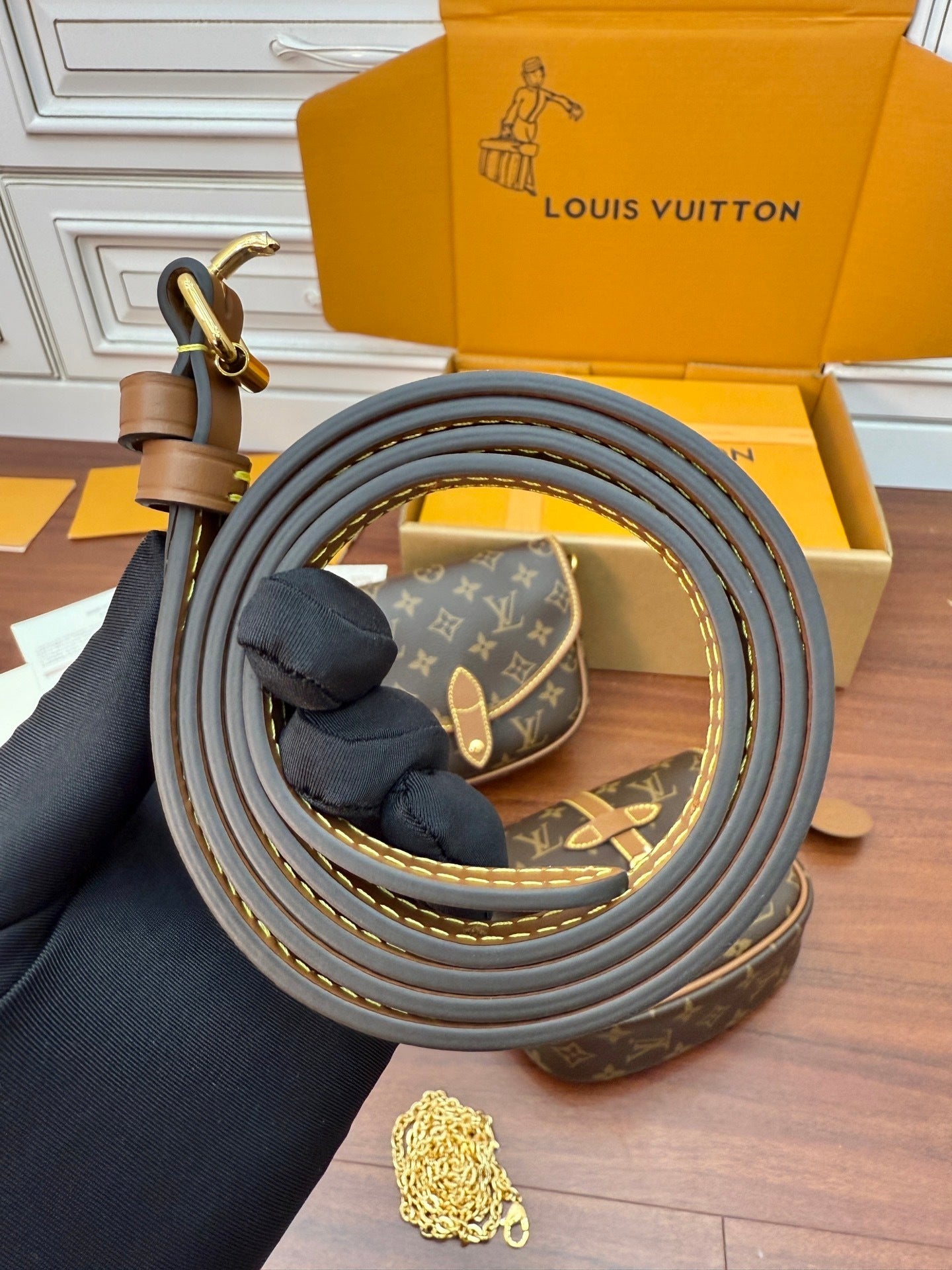 Louis Vuitton Duo BB Bag in Monogram Canvas with Gold Chain Strap