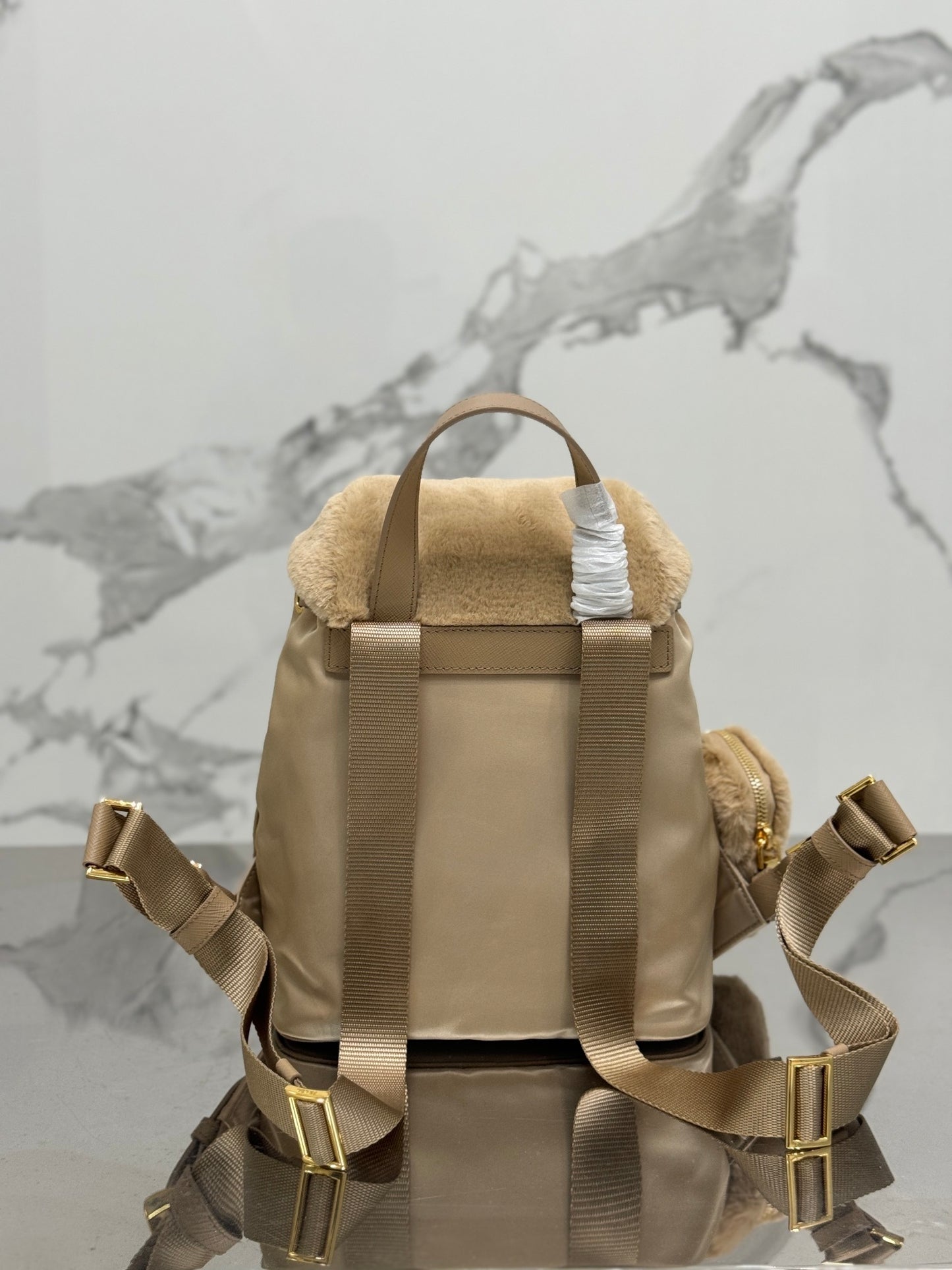 Prada Re-Nylon & Shearling Backpack – Beige