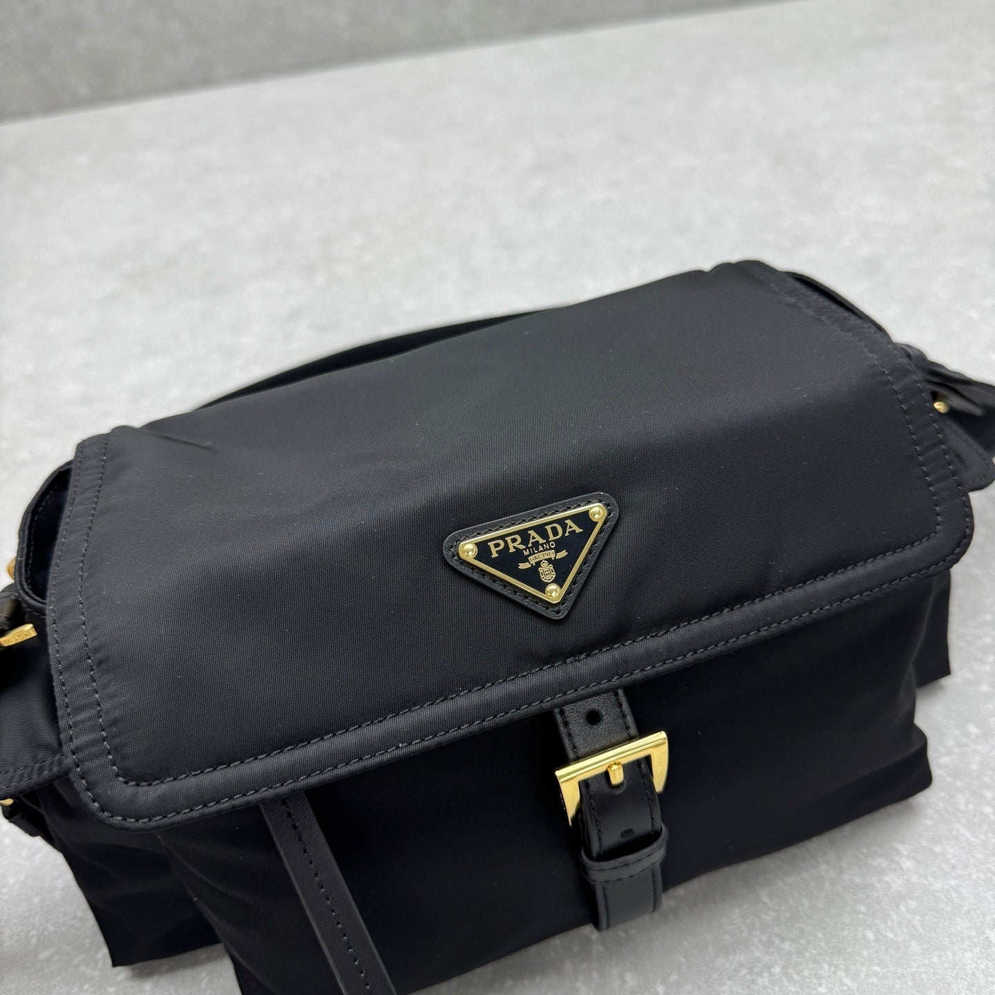 Prada Explore Medium Re-Nylon Black Shoulder Bag with Leather Trim
