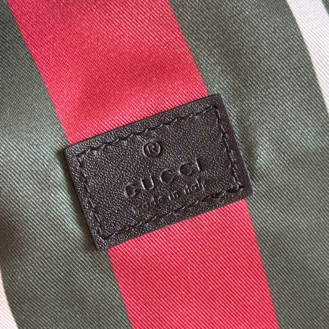 Gucci GG Emblem Nano Bucket Bag in Beige & Dark Brown Monogram with Black Leather Trim