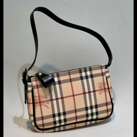 Burberry Nova Check Shoulder Bag Beige Coated Canvas with Black Leather Strap