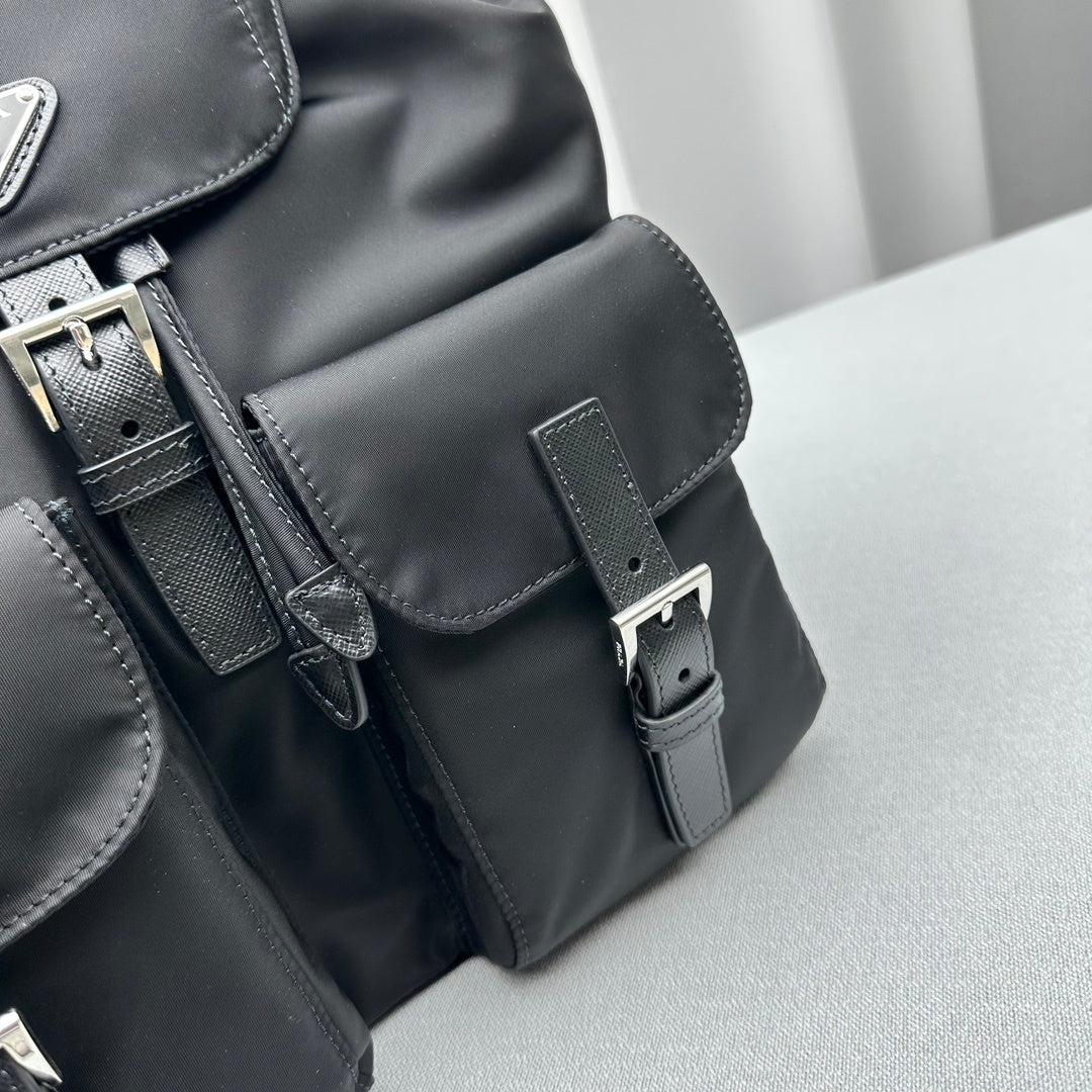Black Prada Re-Nylon Backpack with Detachable Pouch