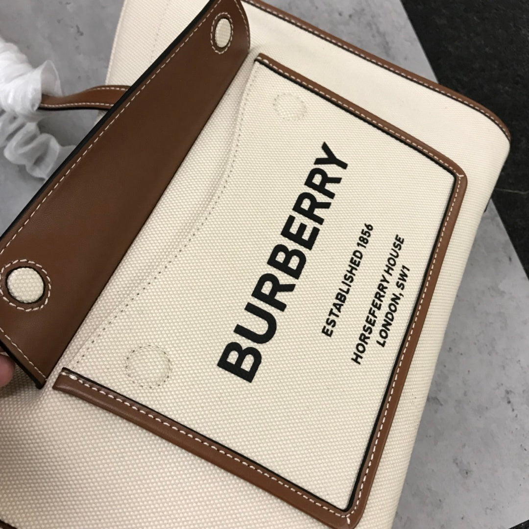 Burberry Freya Tote Bag Natural Canvas with Leather Topstitching