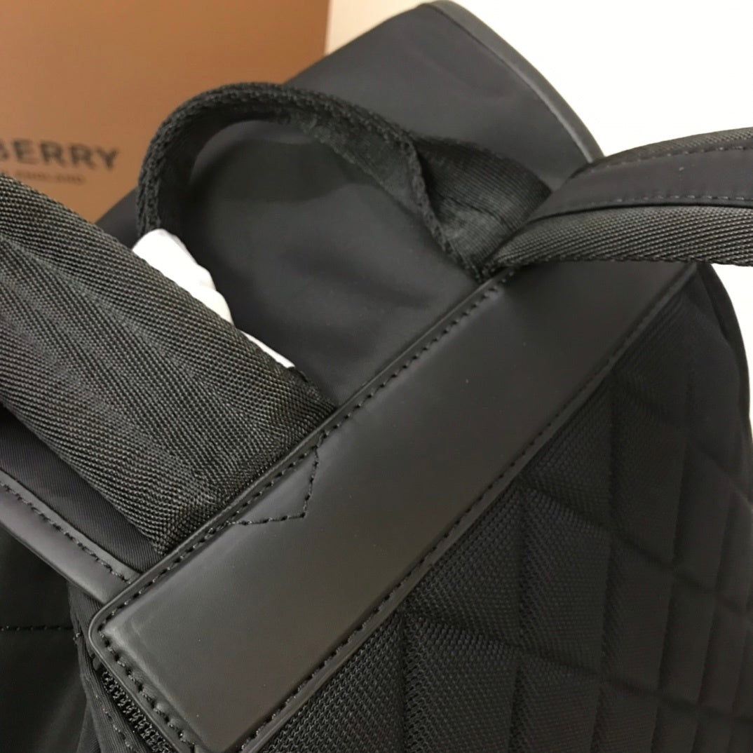 Burberry Logo Print Nylon Rucksack Black Backpack with Leather Straps
