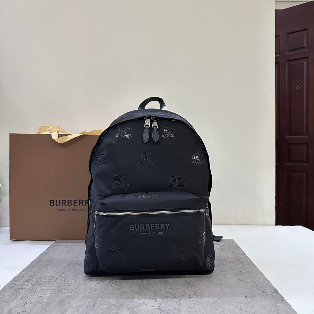 Burberry Jett Black Backpack with Equestrian Knight Design & Silver-Tone Hardware