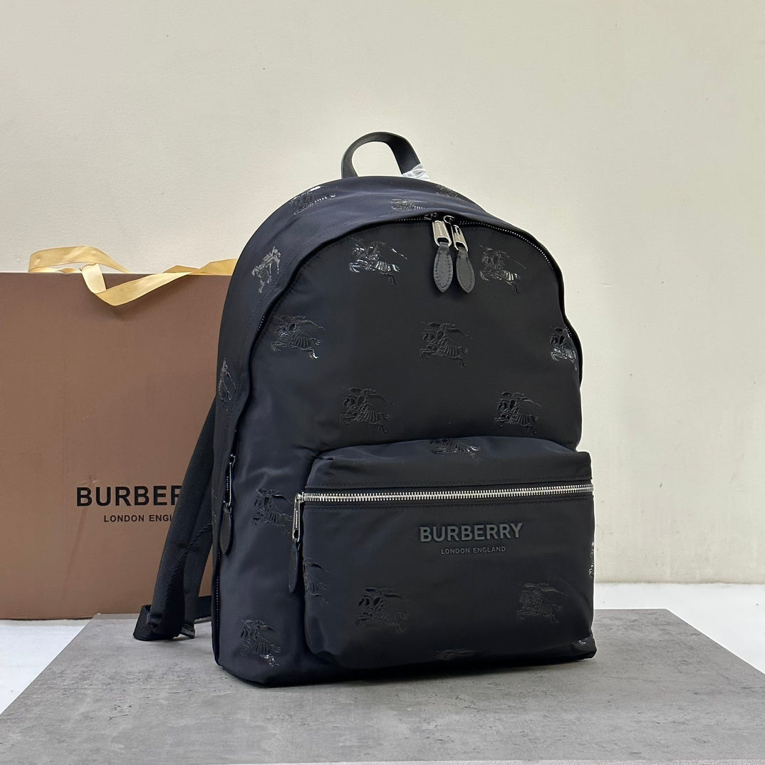 Burberry Jett Black Backpack with Equestrian Knight Design & Silver-Tone Hardware