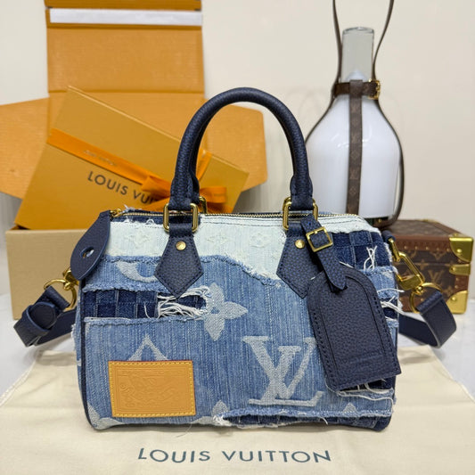 Louis Vuitton Speedy 25 Bandoulière – Stone-Washed Denim Patchwork Boro Monogram Bag